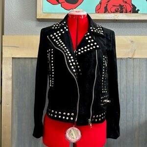 Black Suede Jacket with Silver Stud Details - Small